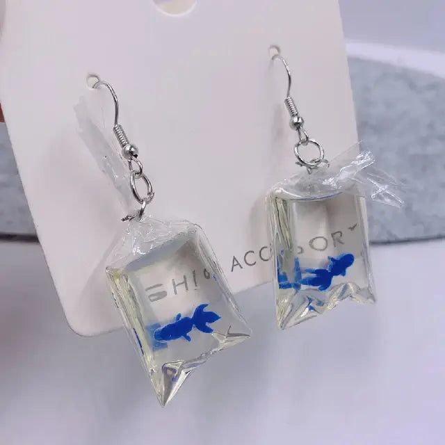 Fashion Creative Koi Fish goldfish Water Bag Dangle Earrings Cute Handmade Earrings Womens Jewelry