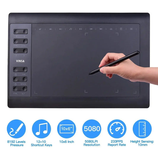 10x6 Inch Professional Graphics Drawing Tablet 12 Express Keys with for Windows Mac for Painting Designing Online Course