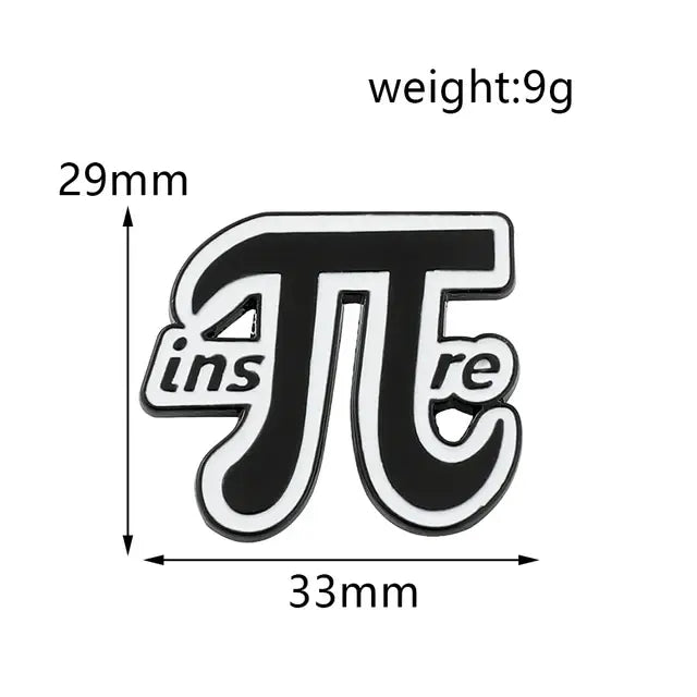 Pi Brooch Metal Enamel Badge Pin Simple Black White Mathematical Symbol Letters Lapel Pin Jewelry Gift for Teacher Student