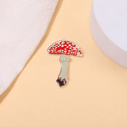 Fashion Botanical Badge Cartoon Red Mushroom Metal Enamel Brooch