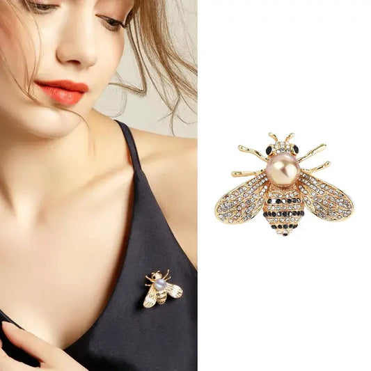 Crystal Bee Broochs Charm Simulated Pearl Brooch