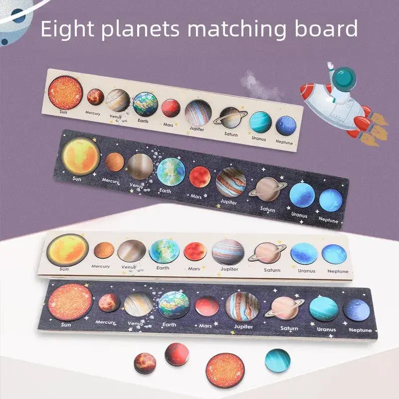 8-piece Wooden Matchstick Puzzle Board Children Early Education Cognitive Universe Solar System Matchstick Puzzle Toy