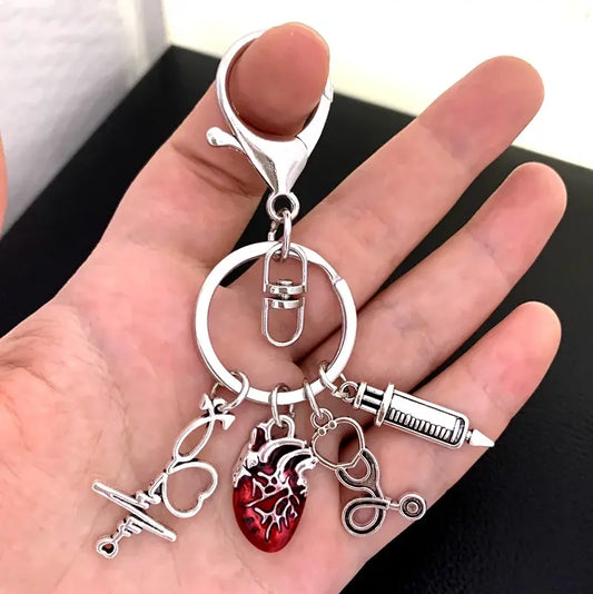oil drip heart-shaped pendant keychain medical anatomy keychain heart-shaped keychain doctor and nurse bag chain jewelry gift