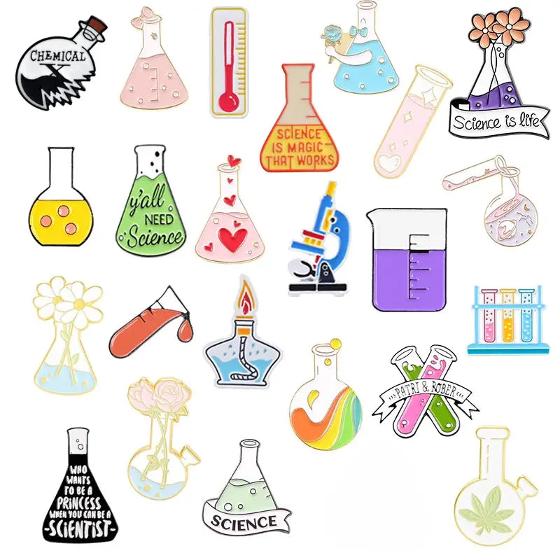 Chemical Supplies Enamel Pins  Beaker Microscope Tube Science Brooches